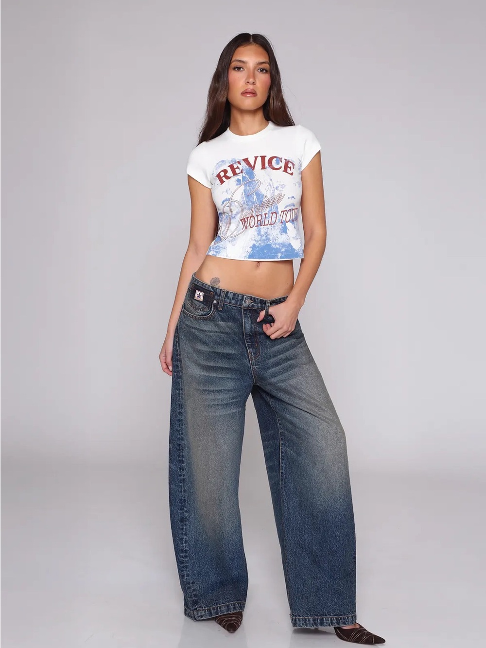 REVICE Wide Leg Vintage Wash Jeans - Blue